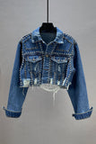 Studded Distressed Denim Jacket