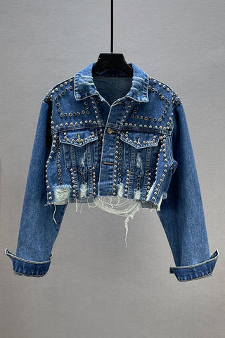 Studded Distressed Denim Jacket