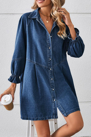 Cuffed Sleeve Denim Shirt Dress