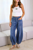 Wide-Leg Denim Pants with Drawstring