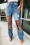 Chain Embellished Distressed Denim Jeans