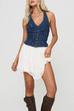 Button-Front Denim Tank Top