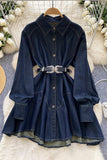 Buttoned Denim Dress with Belt
