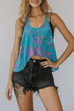 Printed Tank Top with Asymmetrical Hem