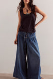 Casual Button-Front Wide Leg Jeans