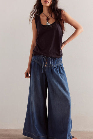 Casual Button-Front Wide Leg Jeans