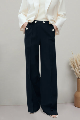 Wide-Leg Button Detail Pants
