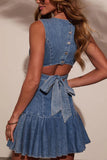 Sleeveless Denim Pleated Dress