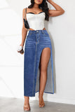High-Slit Denim Maxi Skirt