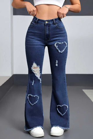 Distressed Heart Flare Jeans