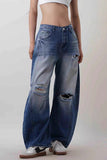 Distressed Wide-Leg Denim Jeans