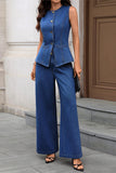 Sleeveless Button-Front Vest Set