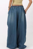 Elastic-Waist Wide Leg Denim Pants