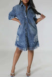 Distressed Button-Front Denim Dress