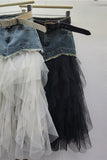 Denim Overlay Tulle Maxi Skirt