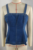 Denim Tank Top with Square Neckline