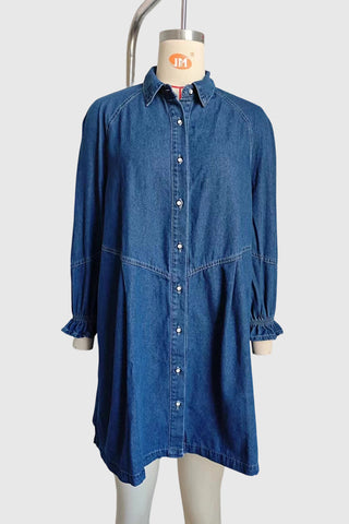 Cuffed Sleeve Denim Shirt Dress