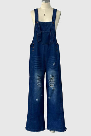 Distressed Denim Jumpsuit with Straps