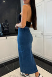 Button-Front Denim Midi Skirt