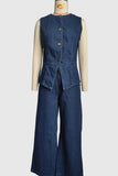 Sleeveless Button-Front Vest Set