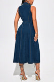 Sleeveless Button Denim Midi Dress