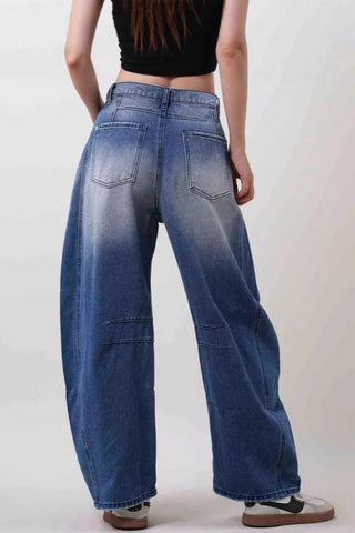 Distressed Wide-Leg Denim Jeans