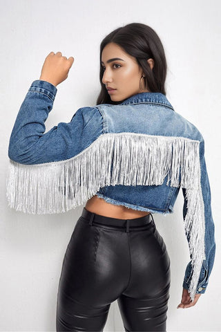 Fringed Cropped Denim Jacket