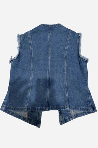 Button-Detail Frayed Vest