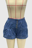 Button-Front Tiered Denim Shorts