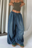 Elastic-Waist Wide Leg Denim Pants