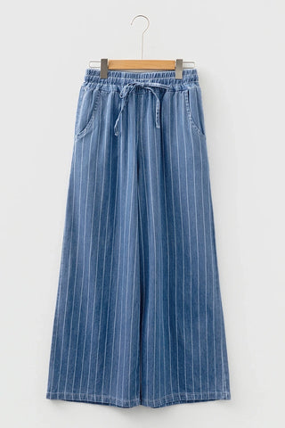 Stripe Wide Leg Tied Waist Pants