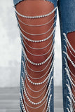 Chain Embellished Distressed Denim Jeans