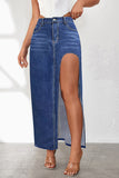 High-Slit Denim Maxi Skirt