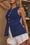 Sleeveless Button-Front Denim Top