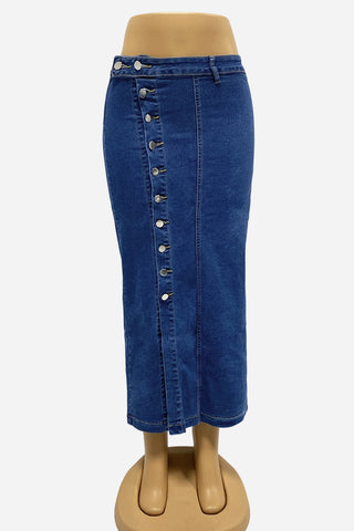 Button-Front Denim Maxi Skirt