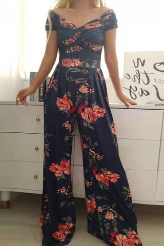 Off-Shoulder Floral Print Jumpsuit