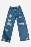 Distressed Wide-Leg Straight Jeans