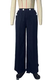 Wide-Leg Button Detail Pants