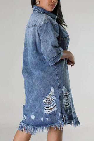 Distressed Button-Front Denim Dress