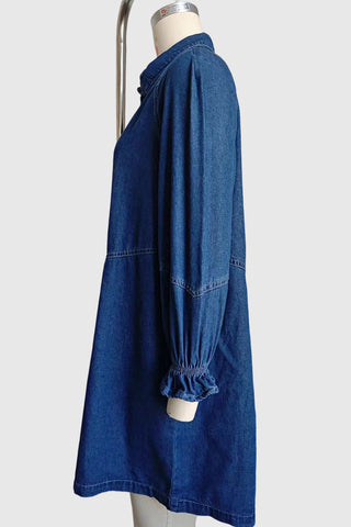Cuffed Sleeve Denim Shirt Dress