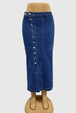 Button-Front Denim Midi Skirt