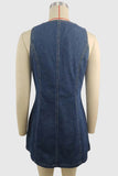 Button-Front Denim Mini Dress
