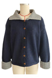 Striped Button Cardigan with Contrasting Collar