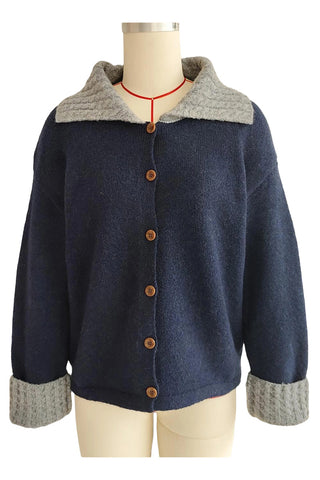 Striped Button Cardigan with Contrasting Collar