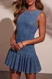 Sleeveless Denim Pleated Dress