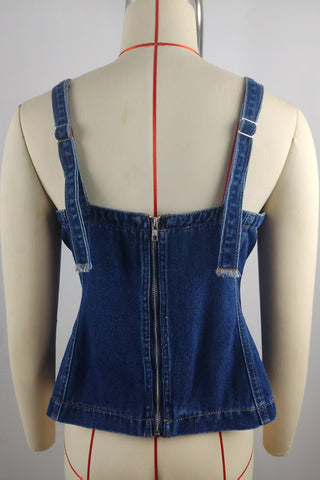 Denim Tank Top with Square Neckline