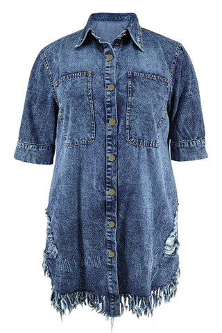 Distressed Button-Front Denim Dress