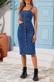 Button-Front Denim Dress