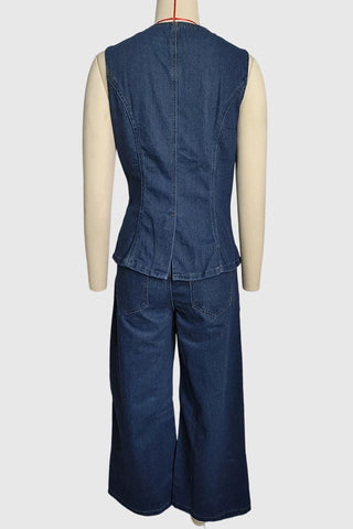 Sleeveless Button-Front Vest Set