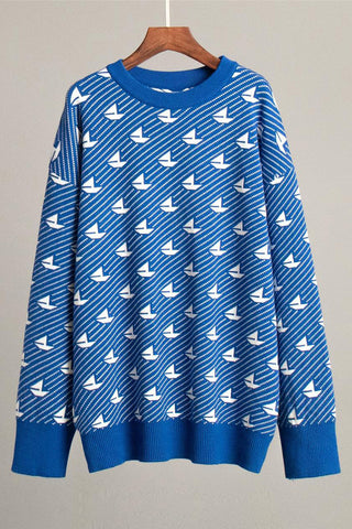 Patterned Knit Crewneck Sweater